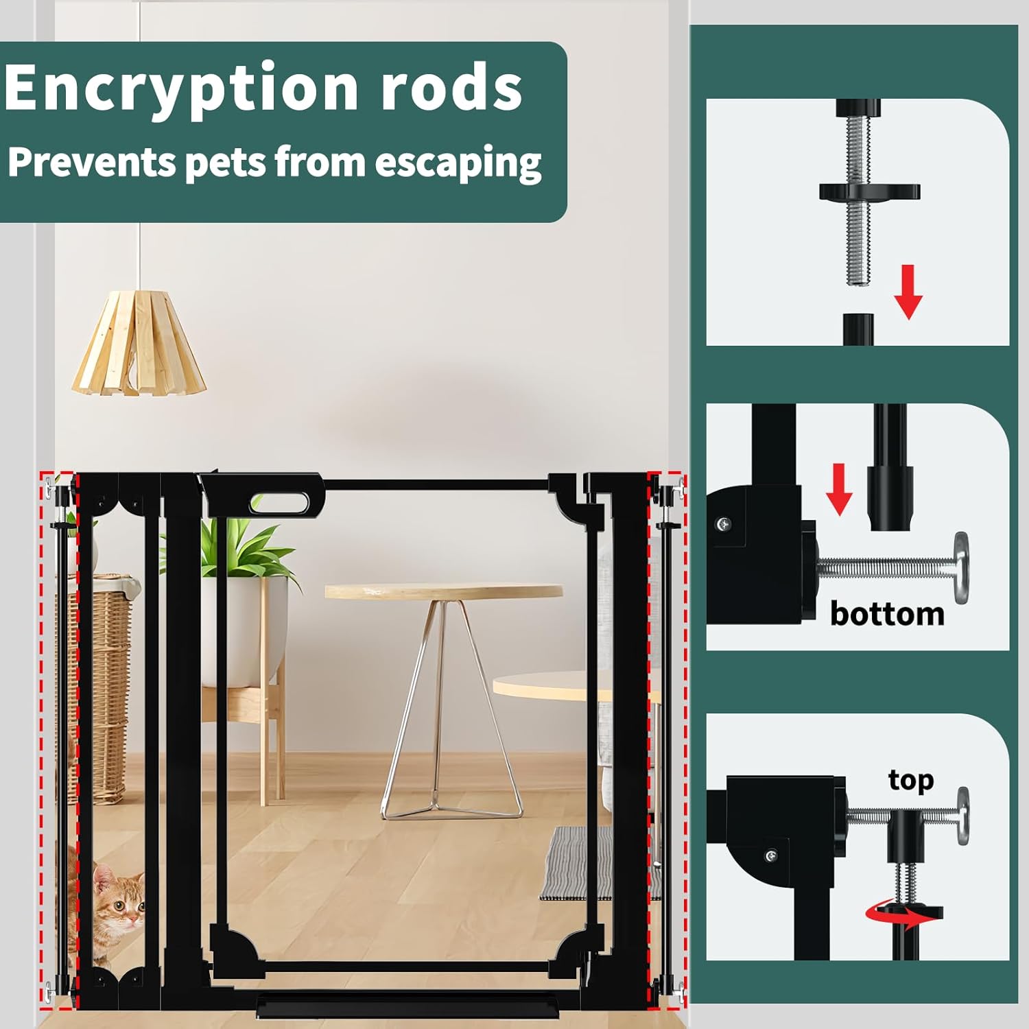 Clear Baby Gate 29.13-37.79 Wide Acrylic Safety Proof Dog Puppy Pet Barrier for Stairs, Transparent Adjustable Pressure Mounted No Drill Auto Close Indoor, Doorways, Hallway,Black